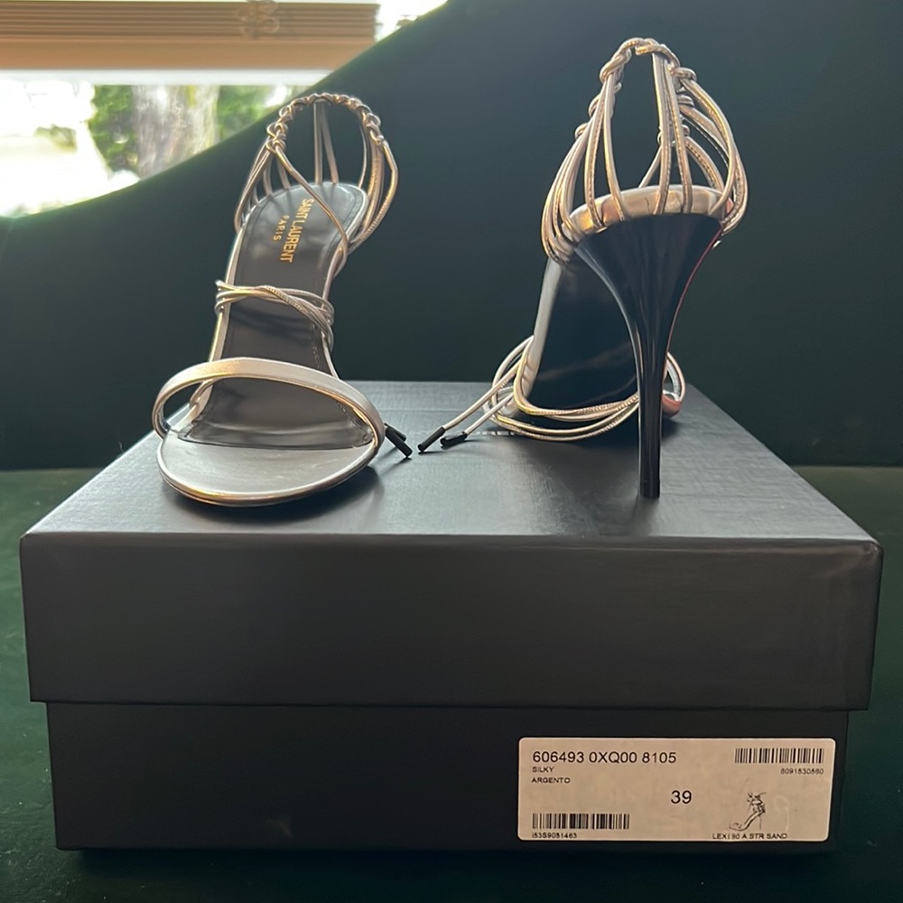 Saint Laurent Lexi silky Sargent silver sandal. Never worn